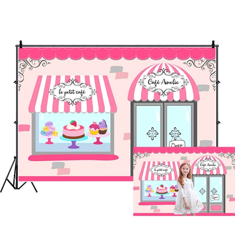 Renaiss 7x5ft Sweet Cake Shoppe Backdrop Cartoon Pink Cake Dessert Bakery Ice Cream Bar Shop Store Photography Background for Princess Girl Baby Shower Birthday Party Decor Photo Studio Props - Image 1